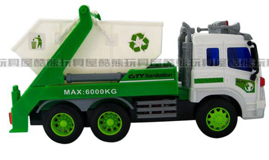 Kids White-Green 1:16 Scale Plastic Garbage Truck Toy