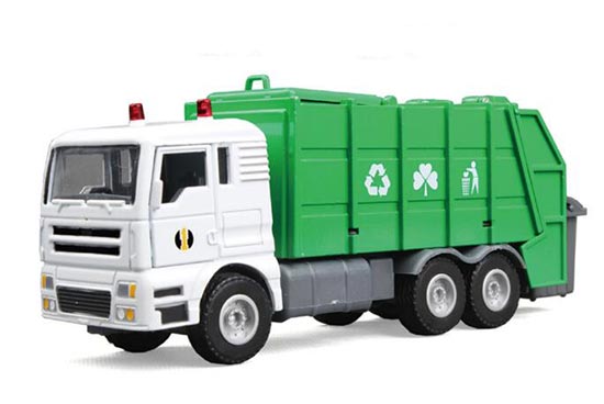 1:50 Scale Kids White-Green Diecast Garbage Dump Truck Toy