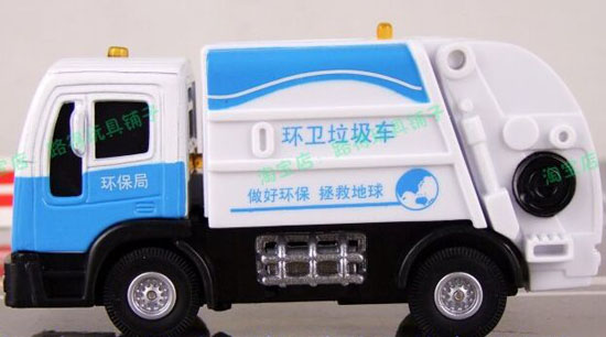 Kids White-Blue Pull-Back Function Diecast Garbage Truck Toy