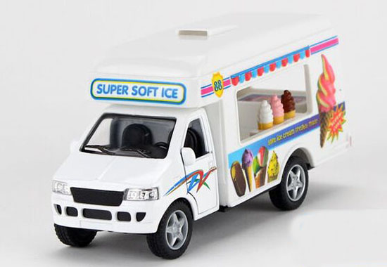 White Kids Pull-Back Function Ice Cream Diecast Container Truck
