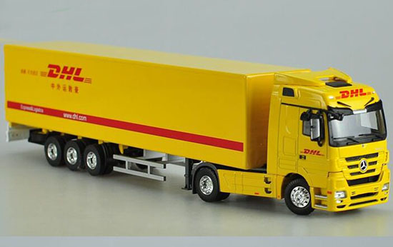 1:50 Yellow DHL Diecast Mercedes-Benz Container Truck Model