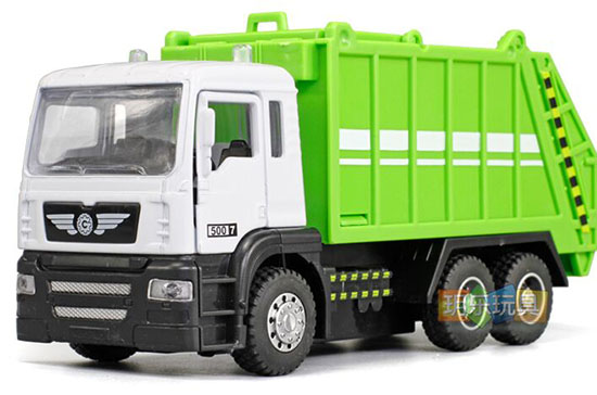 Kids White-Green Pull-Back Function Diecast Garbage Truck Toy