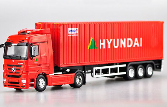 Red 1:50 HYUNDAI Diecast Mercedes-Benz Container Truck Model
