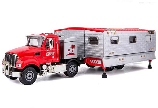 Kids 1:50 Scale Diecast Semi Truck Toy With Motorhome Trailer