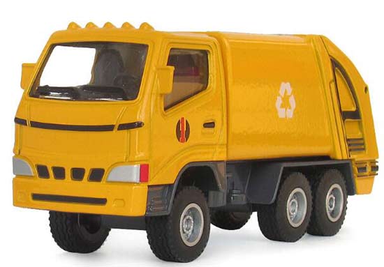 Kids Yellow / White Diecast Garbage Dump Truck Toy