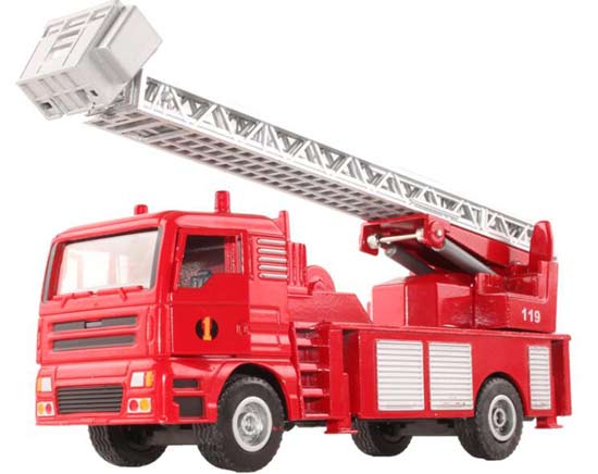 1:50 Kids Red Aerial Ladder Diecast Fire Engine Truck Toy