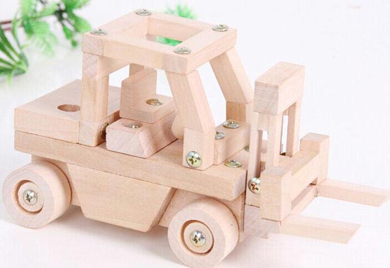 Kids White Wooden Building Blocks Assembled Forklift Truck Toy