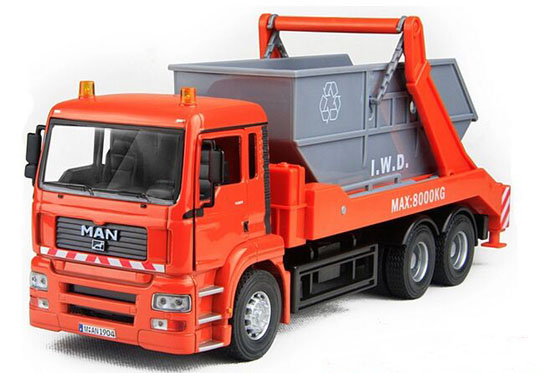 1:32 Scale Kids Orange Diecast Man Garbage Truck Toy