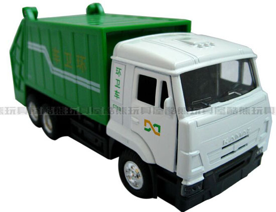 Kids White-Green Pull-Back Function Diecast Garbage Truck Toy