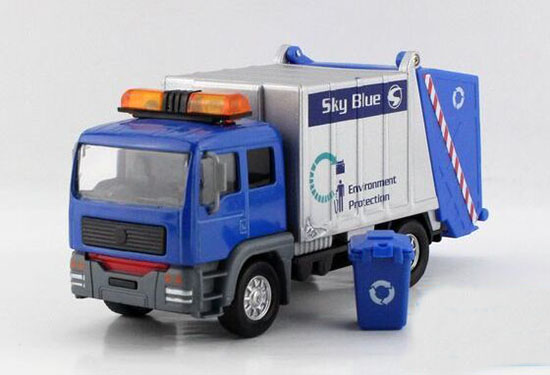 Kids Blue / Orange Pull-Back Function Diecast Garbage Truck Toy