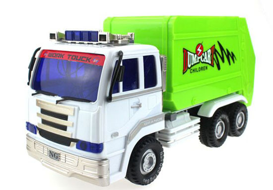 Kids White-Green Plastic Garbage Dump Truck Toy