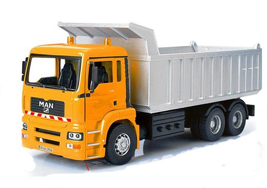 Kids 1:32 Scale Yellow / Orange Diecast MAN Dump Truck Toy