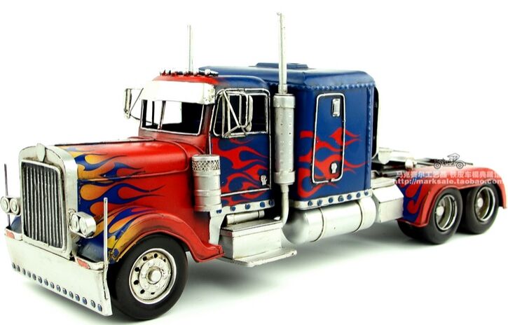 Tinplate Large Scale Red-Blue Tractor Unit Big Rig Truck Model
