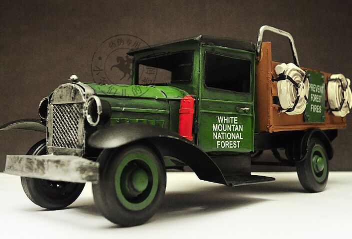 Green Medium Scale Tinplate Vintage Forest Fire Fighting Truck