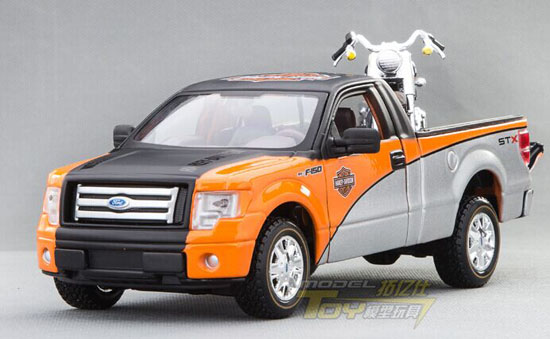 Silver-Orange MaiSto 1:24 Scale Diecast Ford F150 Pickup Model