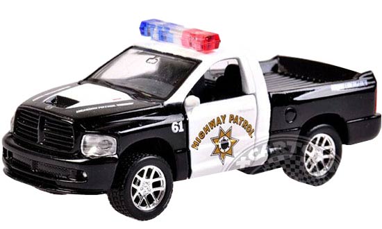 Black-White Kids Pull-Back Function Police Diecast Dodge Pickup