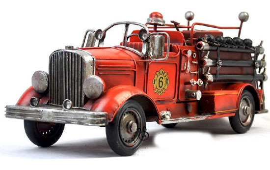Red Large Scale Vintage Tinplate Fire Fighting Truck Model