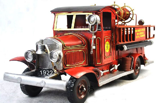 Vintage Red Large Scale Tinplate Fire Fighting Truck Model