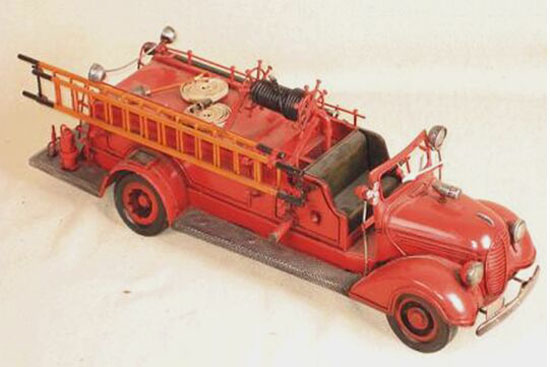 Red Tinplate Large Scale Vintage Fire Fighting Truck Model
