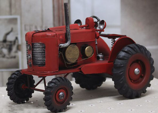 Vintage Red Medium Scale Handmade Tinplate Tractor Model