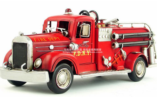 Red Mediums Scale Handmade Tinplate Fire Engine Truck Model