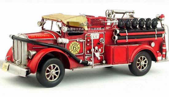 Handmade Tinplate Red Medium Scale U.S. Fire Engine Truck