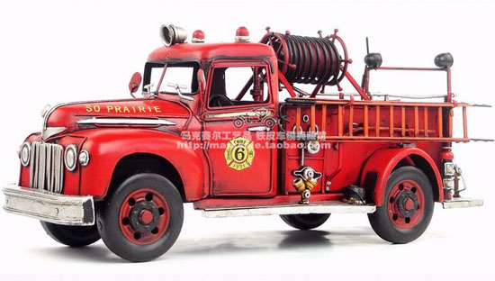 Handmade Medium Scale Red Tinplate Ford Fire Fighting Truck
