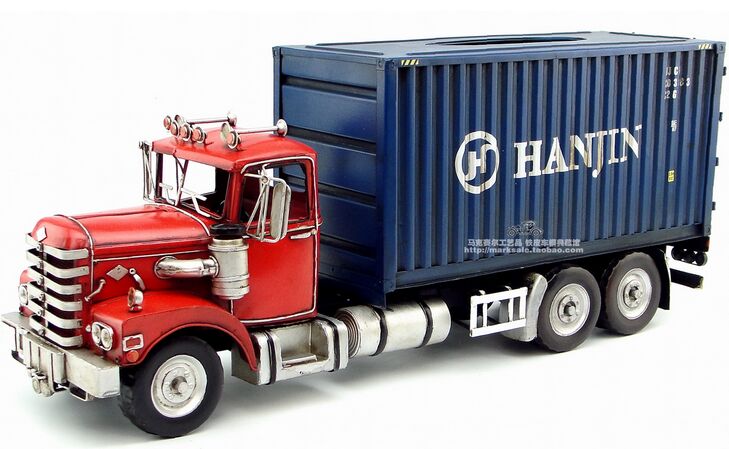 Large Scale Tinplate Handmade Blue / Red Container Truck Model