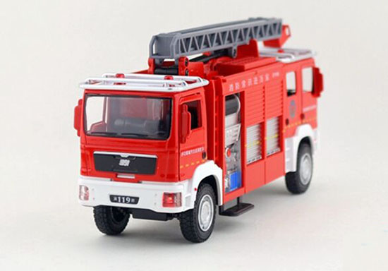 Red Kids Aerial Ladder Diecast Fire Engine Truck Toy