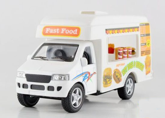 White Kids Pull-Back Function Fast Food Diecast Container Truck