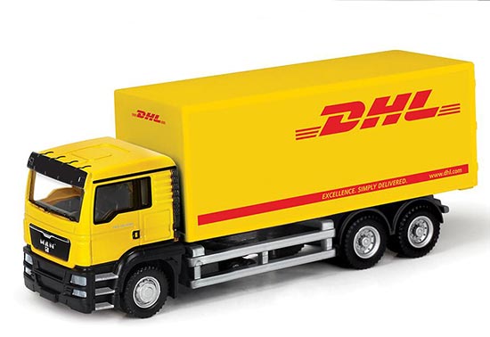 Yellow 1:64 Scale DHL Theme MAN Diecast Box Truck Toy
