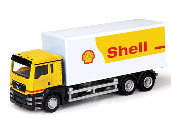 Yellow-White 1:64 Scale Diecast MAN Shell Box Truck Toy