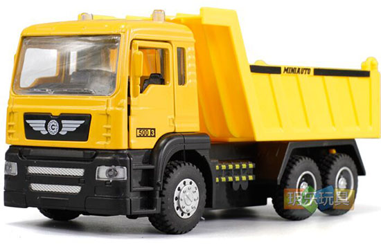 Kids Yellow Pull-Back Function Diecast Dump Truck Toy
