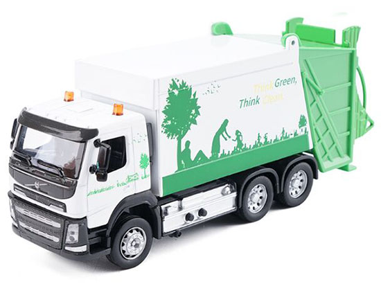 Kids White-Green Diecast Volvo Garbage Truck Toy