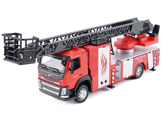 Red Kids Aerial Ladder Diecast Volvo Fire Engine Truck Toy