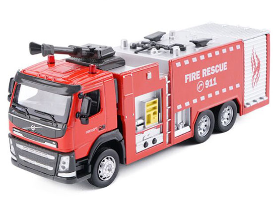 Red Kids Hydraulic Giant Diecast Volvo Fire Engine Truck Toy