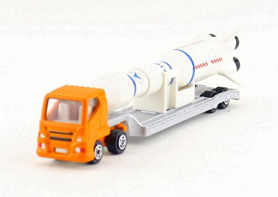 White / Orange Kids Diecast Lowbed Truck Toy With Rocket