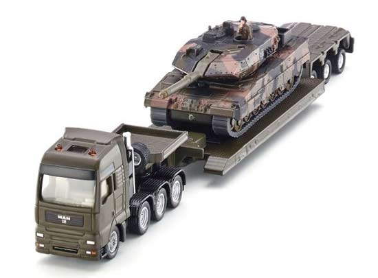 Gray 1:87 Kids SIKU 1872 Diecast Lowbed Truck Toy With Tank