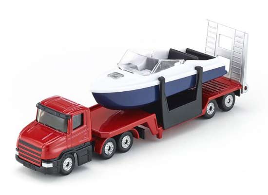 Red Kids SIKU 1613 Diecast Lowbed Truck Toy With Speed Boat