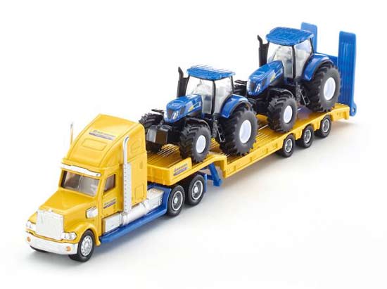 1:87 Yellow SIKU 1805 Diecast Lowbed Truck Toy With Tractors