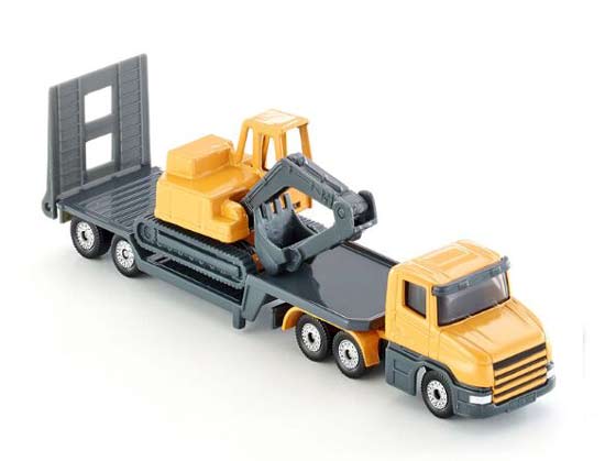 Kids Yellow SIKU 1611 Diecast Lowbed Truck Toy With Excavator