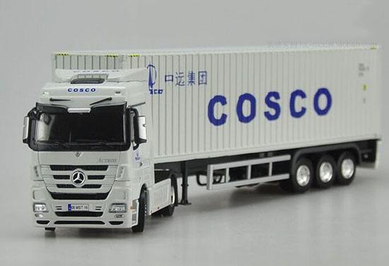 1:50 White COSCO Diecast Mercedes-Benz Container Truck Model