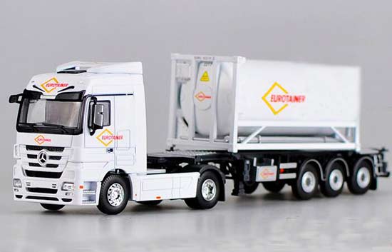 1:50 White Tank Trailer Diecast Mercedes-Benz Semi Truck Model