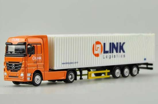 Orange-White 1:87 Scale Diecast Mercedes Benz Semi Truck Model