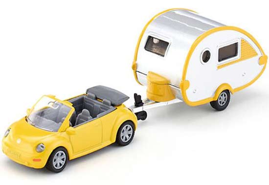 SIKU 1629 Yellow Diecast VW Beetle With Motor Homes Trailer