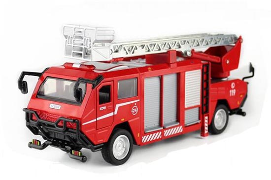 Red 1:50 Kid Diecast Double Headed Ladder Fire Engine Truck Toy
