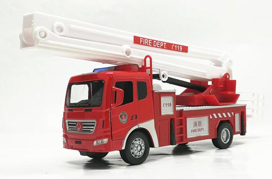 Red Kid Pull-Back Function Diecast Ladder Fire Engine Truck Toy