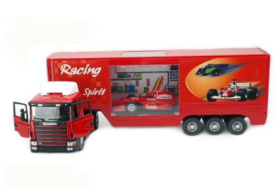 1:43 Scale Red / White Kids Scania Diecast Containers Truck Toy