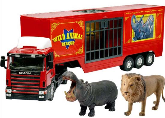 Kids Red 1:43 Scale Scania Circus Diecast Container Truck Toy