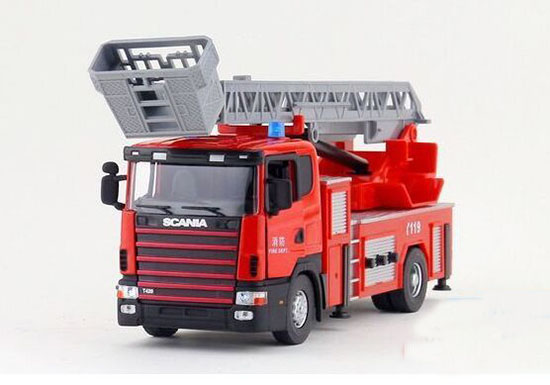 Red 1:43 SCANIA Diecast Scaling Ladder Fire Truck Toy